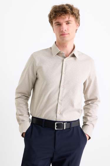 Men - Business shirt - regular fit - kent collar - easy-iron - patterned - beige