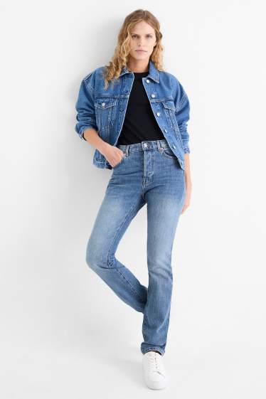 Femei - Vintage straight jeans - talie medie - LYCRA® - denim-albastru