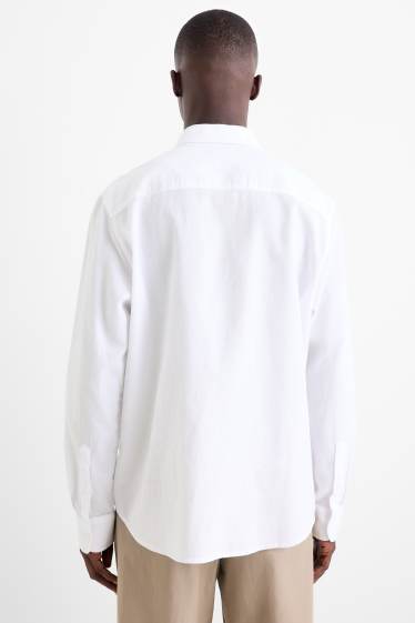Men - Shirt - regular fit - kent collar - textured - white