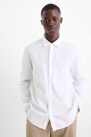 Men - Shirt - regular fit - kent collar - textured - white