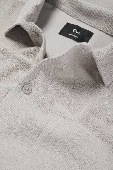 Home - Camisa de punt de mitja - loose fit - coll solapa - acanalada - gris