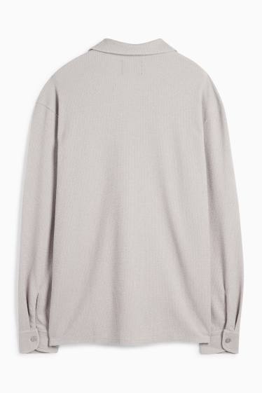 Home - Camisa de punt de mitja - loose fit - coll solapa - acanalada - gris