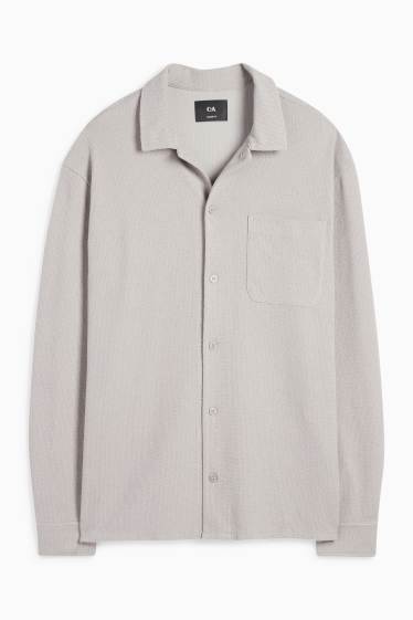 Home - Camisa de punt de mitja - loose fit - coll solapa - acanalada - gris