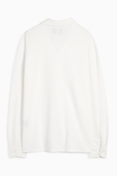 Bărbați - Cămașă tricotată - loose fit - guler cu rever - reiată - alb-crem