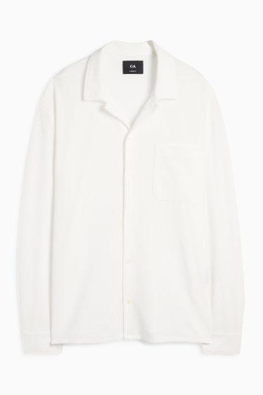 Bărbați - Cămașă tricotată - loose fit - guler cu rever - reiată - alb-crem