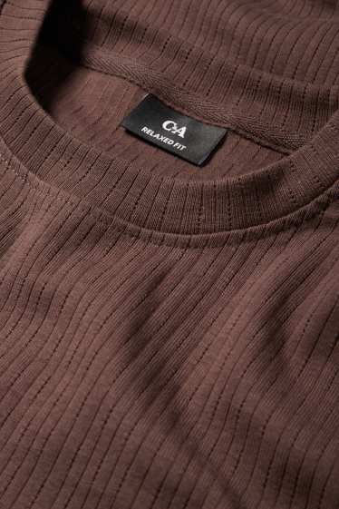 Herren - T-Shirt - Relaxed Fit - gerippt - dunkelbraun