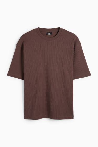 Herren - T-Shirt - Relaxed Fit - gerippt - dunkelbraun