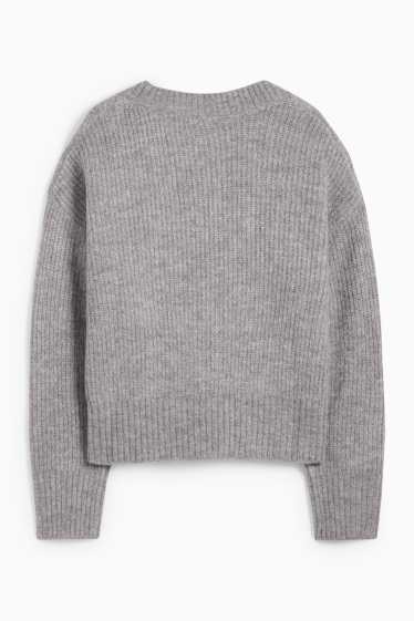 Women - Cardigan - ribbed - gray-melange