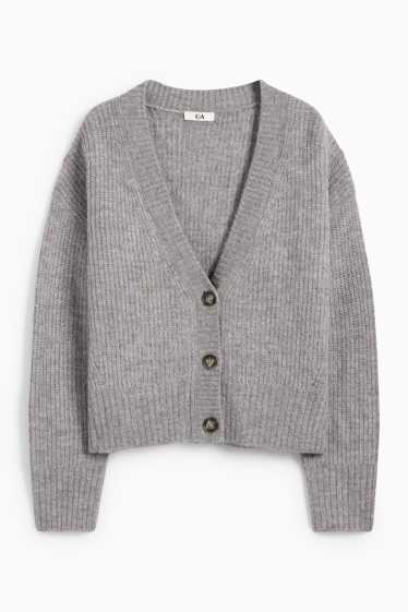 Women - Cardigan - ribbed - gray-melange