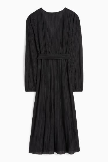 Damen - Plissee-Wickelkleid - schwarz