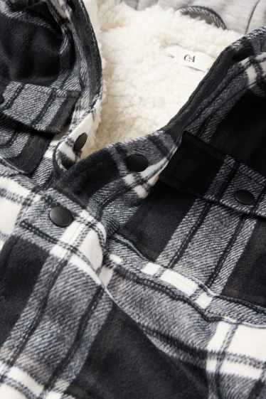 Kinder Jungen - Flanell-Hemdjacke mit Kapuze - kariert - schwarz