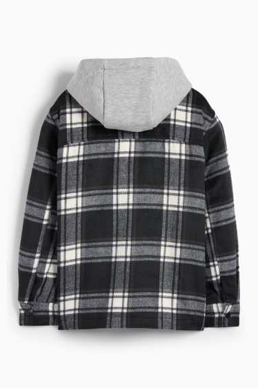 Kinder Jungen - Flanell-Hemdjacke mit Kapuze - kariert - schwarz