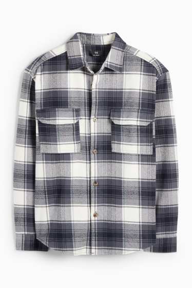 Hommes - Chemise - relaxed fit - col kent - à carreaux - bleu foncé
