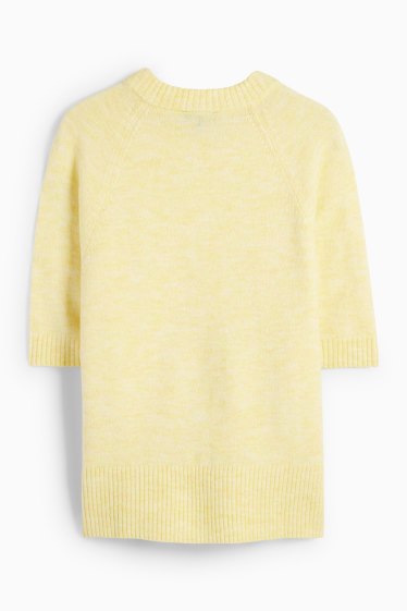 Women - Knitted jumper - short sleeve - light yellow