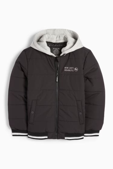 Kinder Buben - Steppjacke mit Kapuze - schwarz