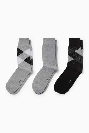Herren - Multipack 3er - Socken - kariert - schwarz