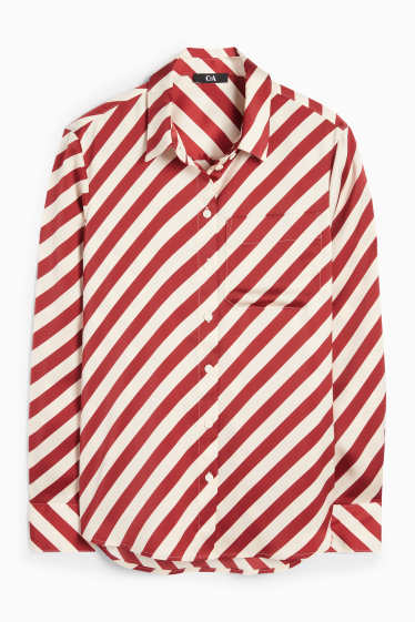 Dames - Blouse - gestreept - rood / beige