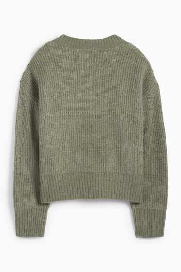 Dames - Gebreid vest - geribd - groen