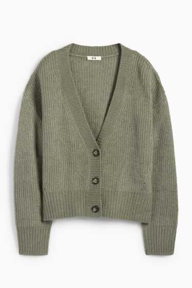Dames - Gebreid vest - geribd - groen