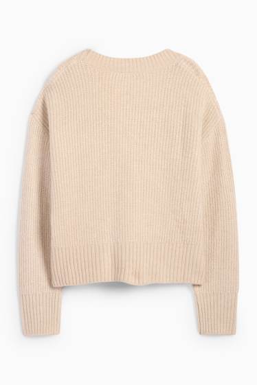 Dames - Gebreid vest - geribd - beige