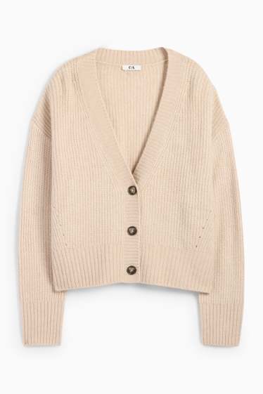 Dames - Gebreid vest - geribd - beige