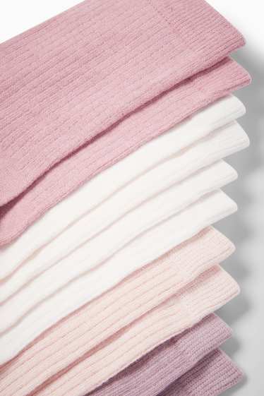 Damen - Multipack 5er - Socken - gerippt - dunkelrosa
