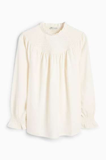 Children Girls - Long sleeve top - textured - smocked - cremewhite