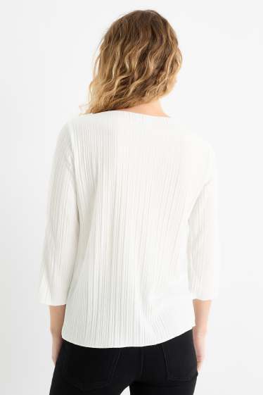 Dames - Plissé-longsleeve - wit