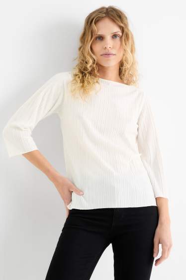 Dames - Plissé-longsleeve - wit