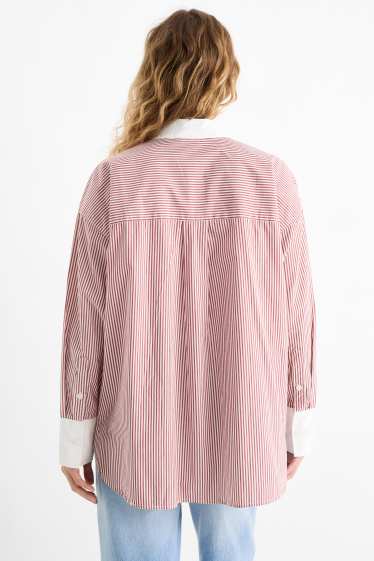 Women - Blouse - striped - red / cremewhite