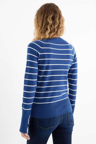 Damen - Feinstrick-Pullover - gestreift - blau / weiss