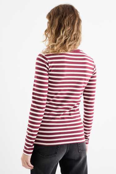 Femmes - Haut basique à manches longues - à rayures - bordeaux / blanc