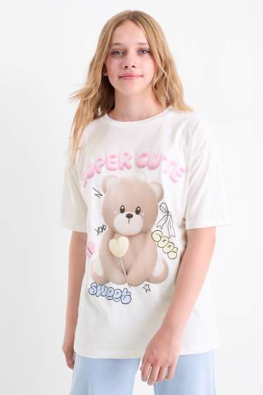 Kinder Mädchen - Bär - Kurzarmshirt - weiss