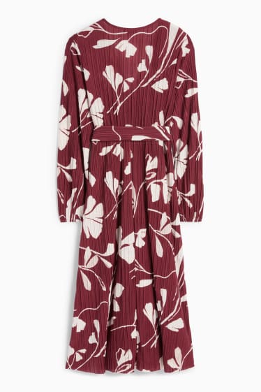 Femei - Rochie petrecută plisată - cu flori - bordo