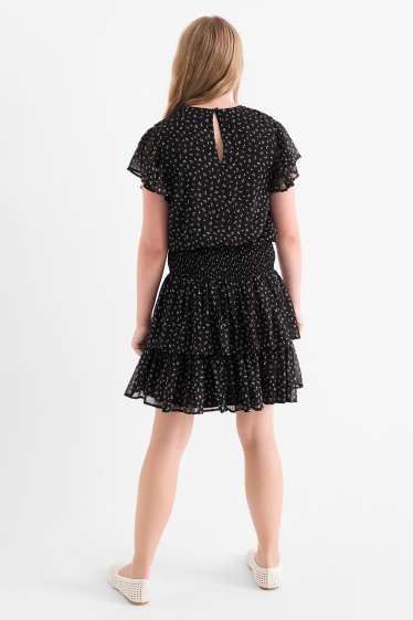 Kinder Mädchen - Chiffon-Kleid - geblümt - schwarz