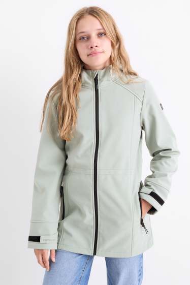 Kinder Mädchen - Softshelljacke mit Kapuze - wasserdicht - grau