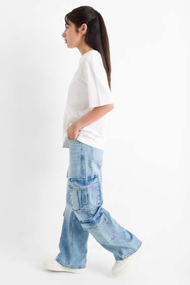 Kinder Mädchen - Cargo Jeans - helljeansblau