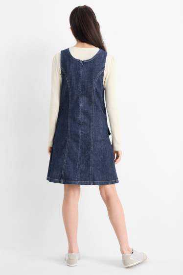 Kinderen: meisjes - Set - longsleeve en denim jurk - 2-delig - jeansdonkerblauw
