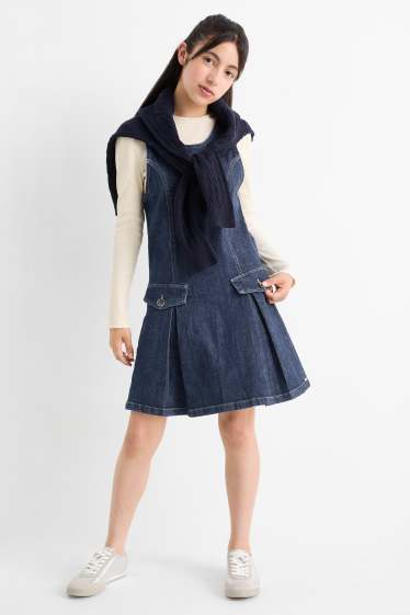 Kinderen: meisjes - Set - longsleeve en denim jurk - 2-delig - jeansdonkerblauw