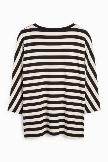 Damen - Langarmshirt - gestreift - schwarz / beige