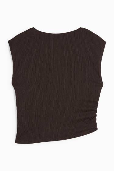Damen - Crop Top - strukturiert - dunkelbraun