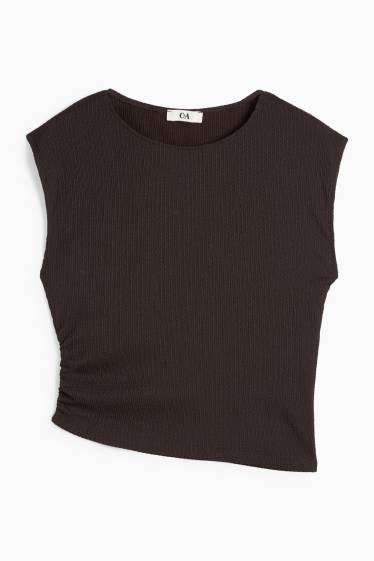 Damen - Crop Top - strukturiert - dunkelbraun