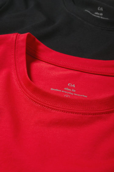 Damen - Multipack 2er - Basic-Langarmshirt - schwarz / rot