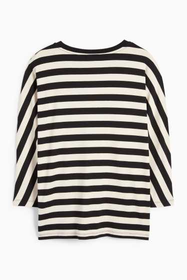 Damen - Langarmshirt - gestreift - schwarz / beige