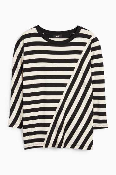 Damen - Langarmshirt - gestreift - schwarz / beige