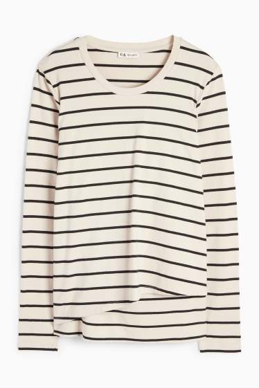 Femmes - Haut de grossesse à manches longues - rayé - beige clair