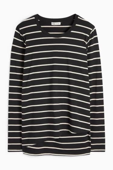 Dames - Zwangerschapslongsleeve - met strepen - zwart