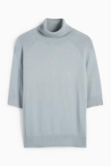 Femmes - Pull à col roulé – manches courtes - turquoise