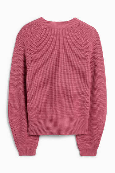 Femmes - Pull - finition côtelée - rose foncé
