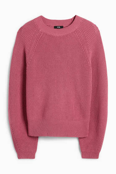 Femmes - Pull - finition côtelée - rose foncé